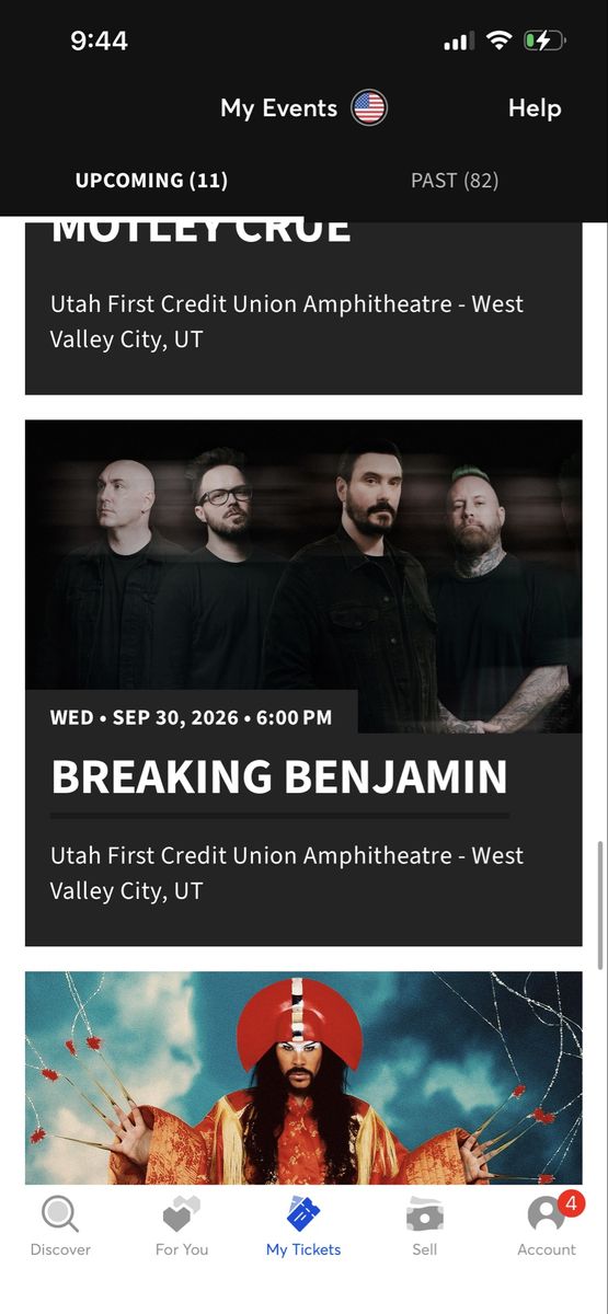 1 extra GA Breaking Benjamin ticket