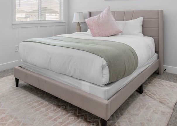 Upholstered Bed Frame with Channel Tufted Headboard