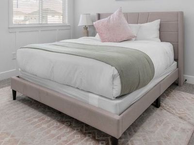 Upholstered Bed Frame with Channel Tufted Headboard