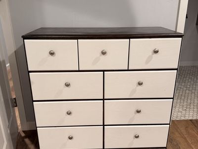 Wooden Dresser with Dark Wood Finish and White Drawers