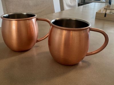 Copper Moscow Mule Mugs - Set of 2, 16 oz, Stainless Steel Lined. New