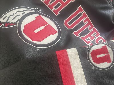 University of Utah Utes Varsity Jacket - Black/Red Leather, Embroidered Logos, Size M