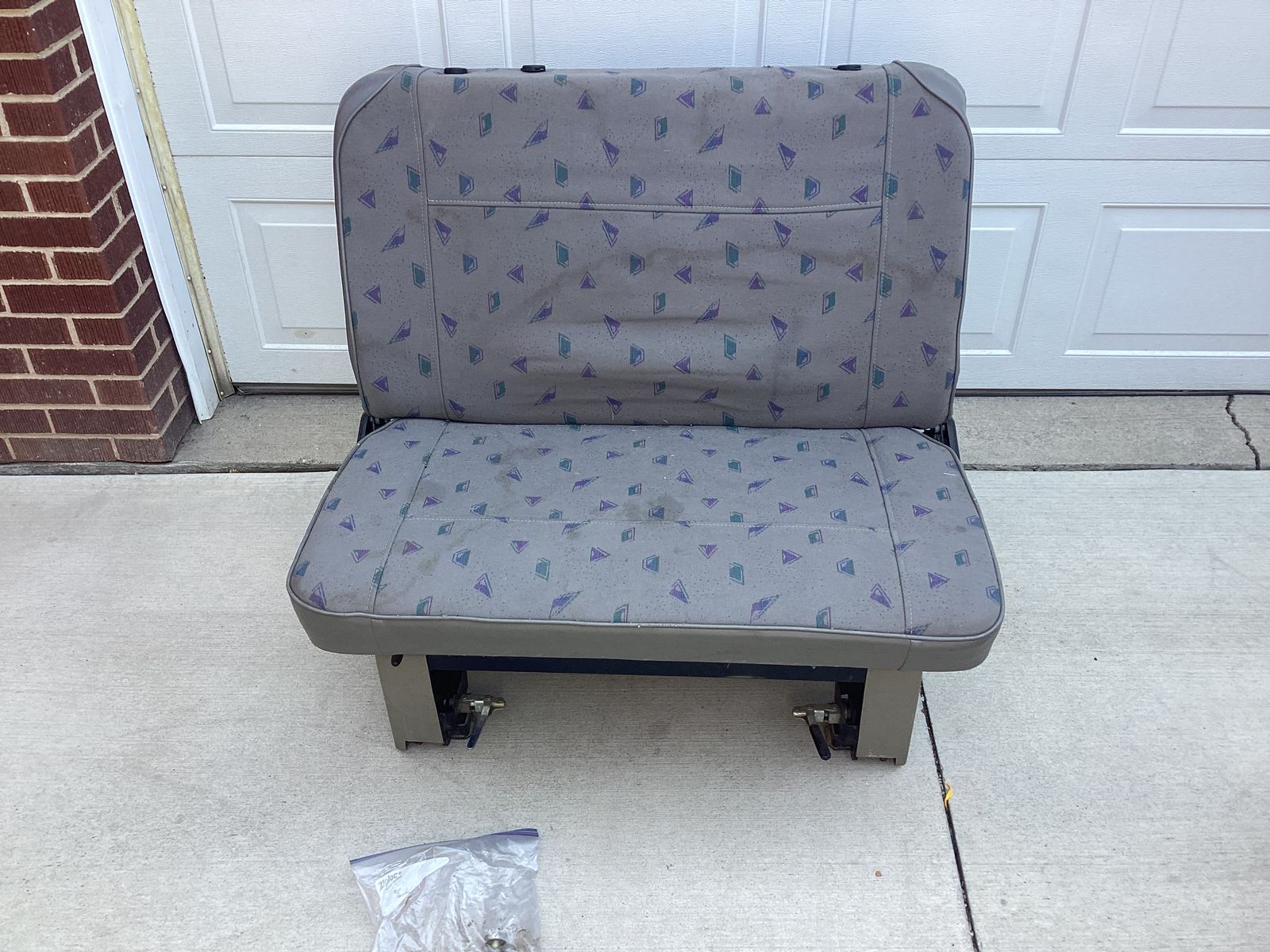 Eurovan Rear Bench Seat Grey Patterned Upholstery with Mounting Bolts