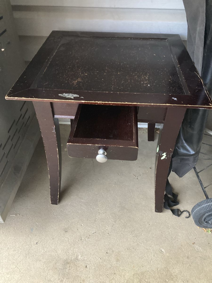 Dark Wood End Table with Drawer - Used Condition