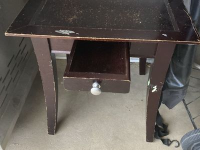 Dark Wood End Table with Drawer - Used Condition