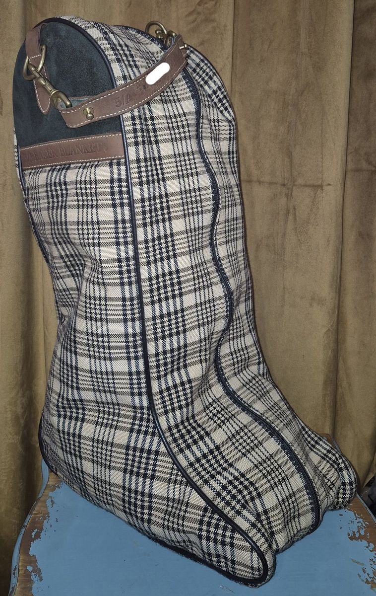5/A Baker Blanket Plaid Woven Fabric Suede Leather Riding Boot Bag Equestrian
