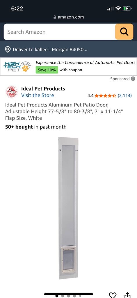 Aluminum Pet Patio Door, 77-5/8 to 80-3/8 New