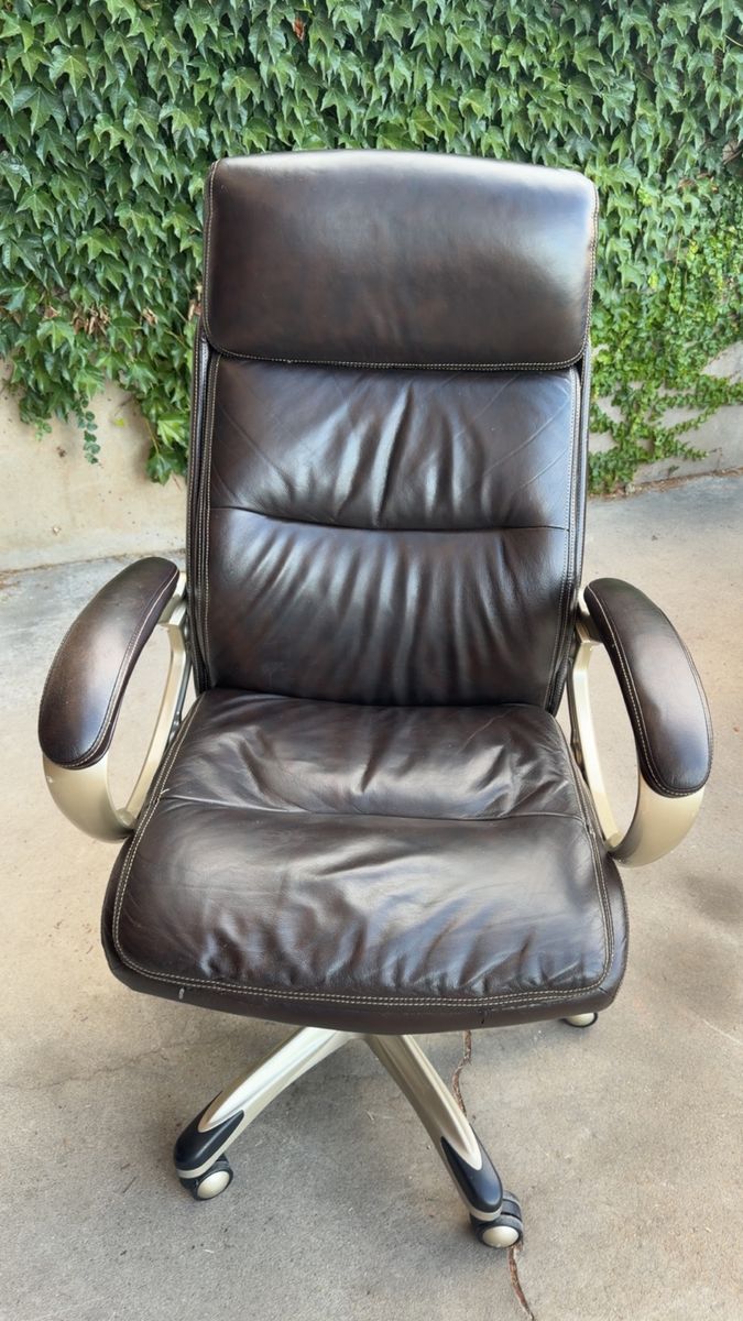 Used Brown Leather Office Chair - Executive Style with Adjustable Swivel Base