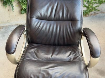 Used Brown Leather Office Chair - Executive Style with Adjustable Swivel Base