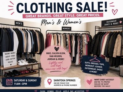 THIS WEEKEND – CLOTHING SALE (Men’s & Women’s)
