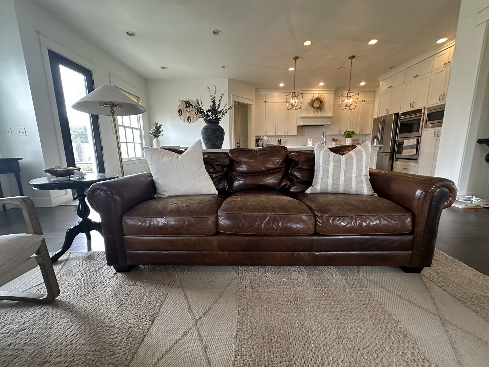 Distressed Brown Leather Couch - Classic Chesterfield Style Sofa