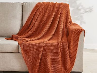 CozeCube Burnt Orange Knit Throw Blanket - 50"x60" Soft Textured Weave for Sofa & Couch