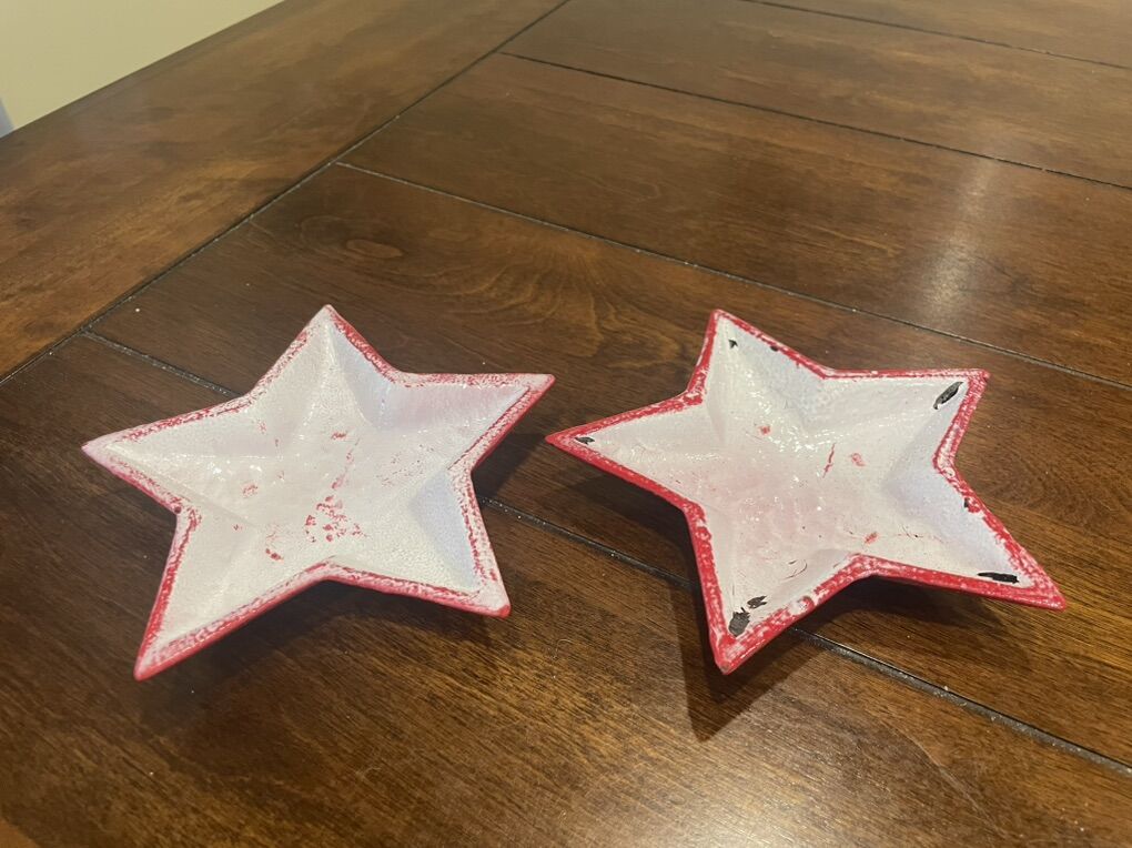 2 Small Cast Iron Star Dishes Red & White