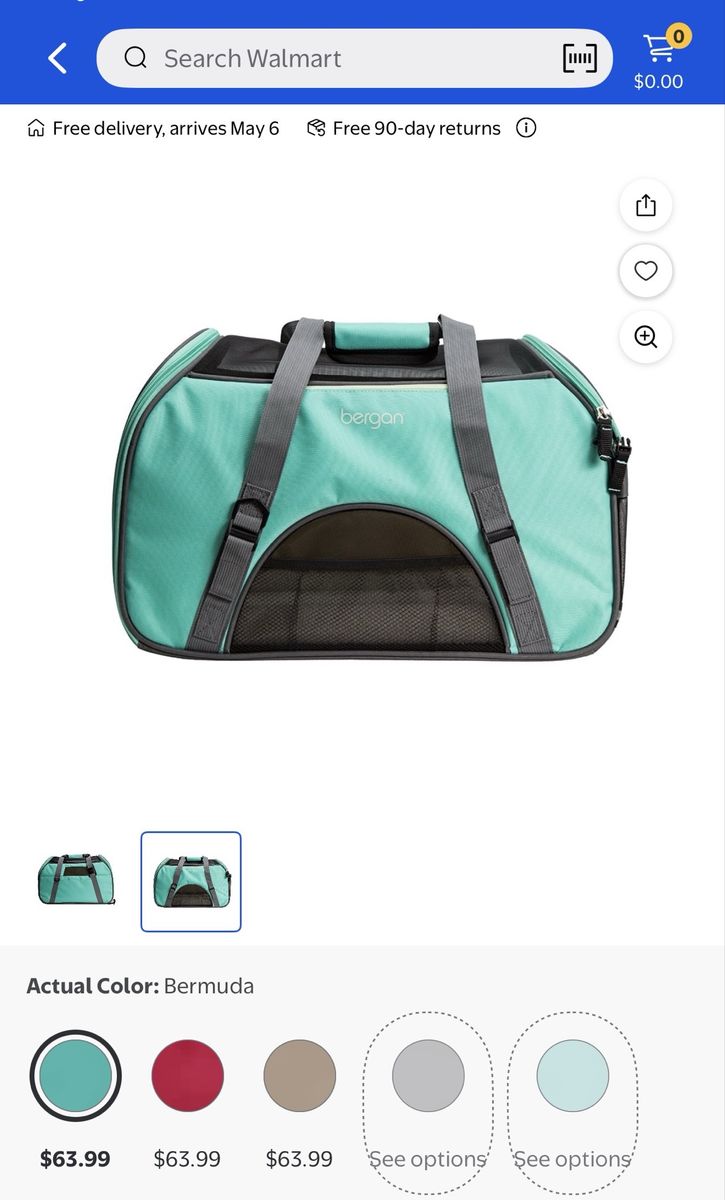 Bergan Comfort Carrier Soft-Sided Pet Carrier, Bermuda, Size small