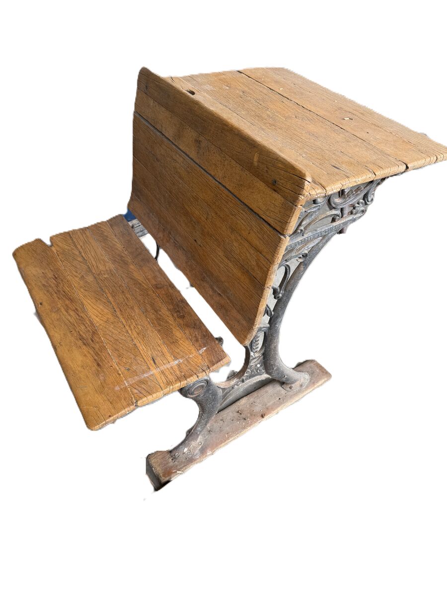 Antique Cast-Iron and Wood School Desk