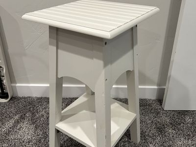 White Wooden Nightstand Accent Table with Lower Shelf