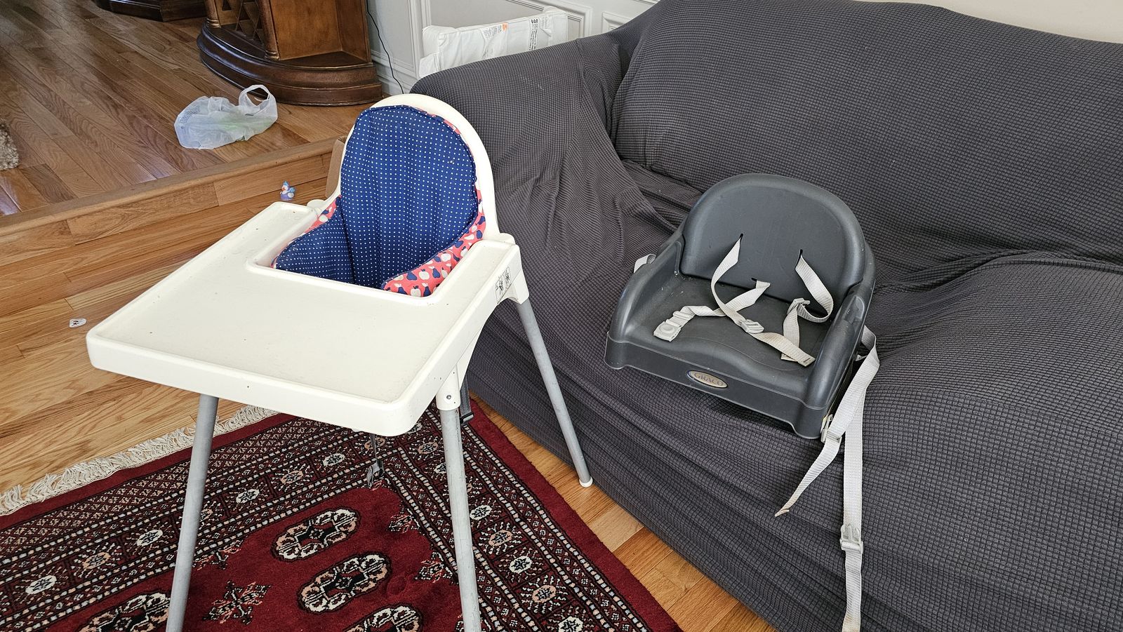 Two-Piece Baby Feeding Set: High Chair with Tray & Graco Booster Seat with Straps