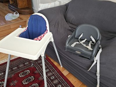 Two-Piece Baby Feeding Set: High Chair with Tray & Graco Booster Seat with Straps