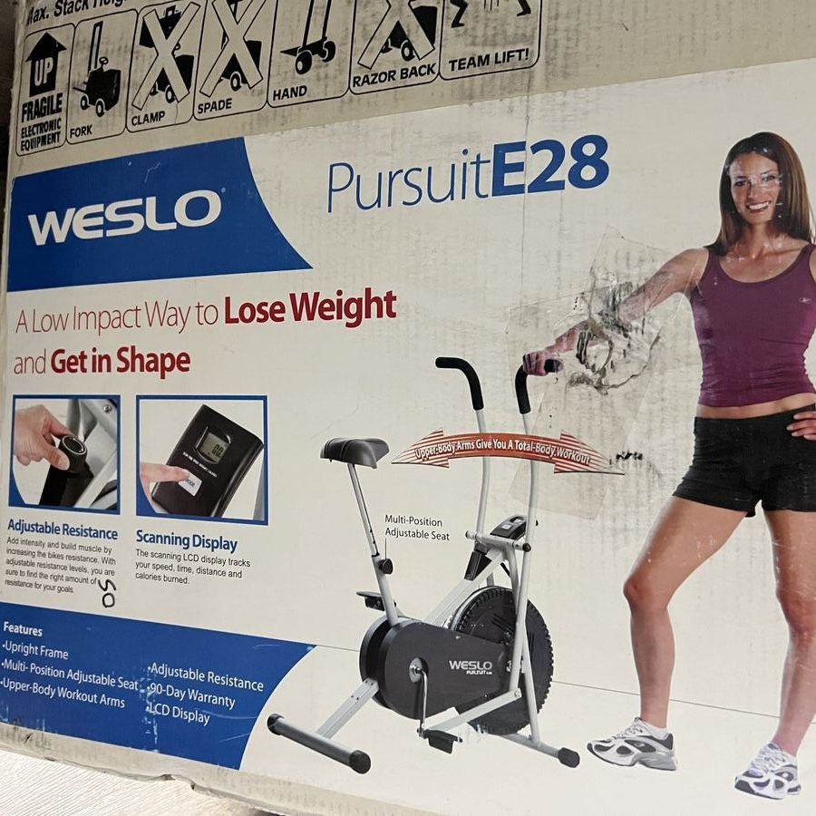 NEW BOX UNOPENED Weslo Pursuit E28 Upright Exercise Bike with Upper-Body Workout Arms & LCD Display