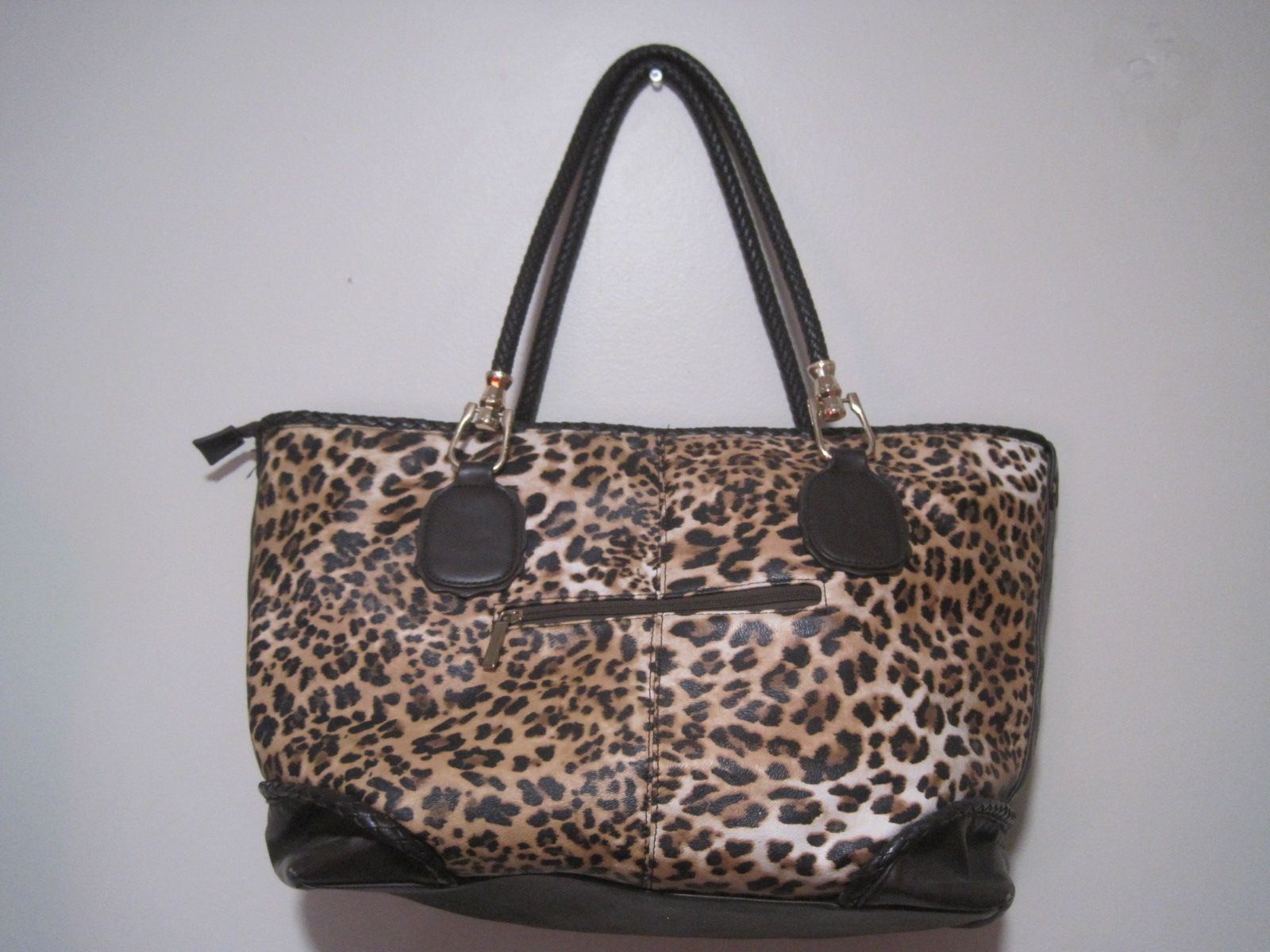 Large Charming Charlie Brown Leopard Print Floral Interior Zipper Leather Purse