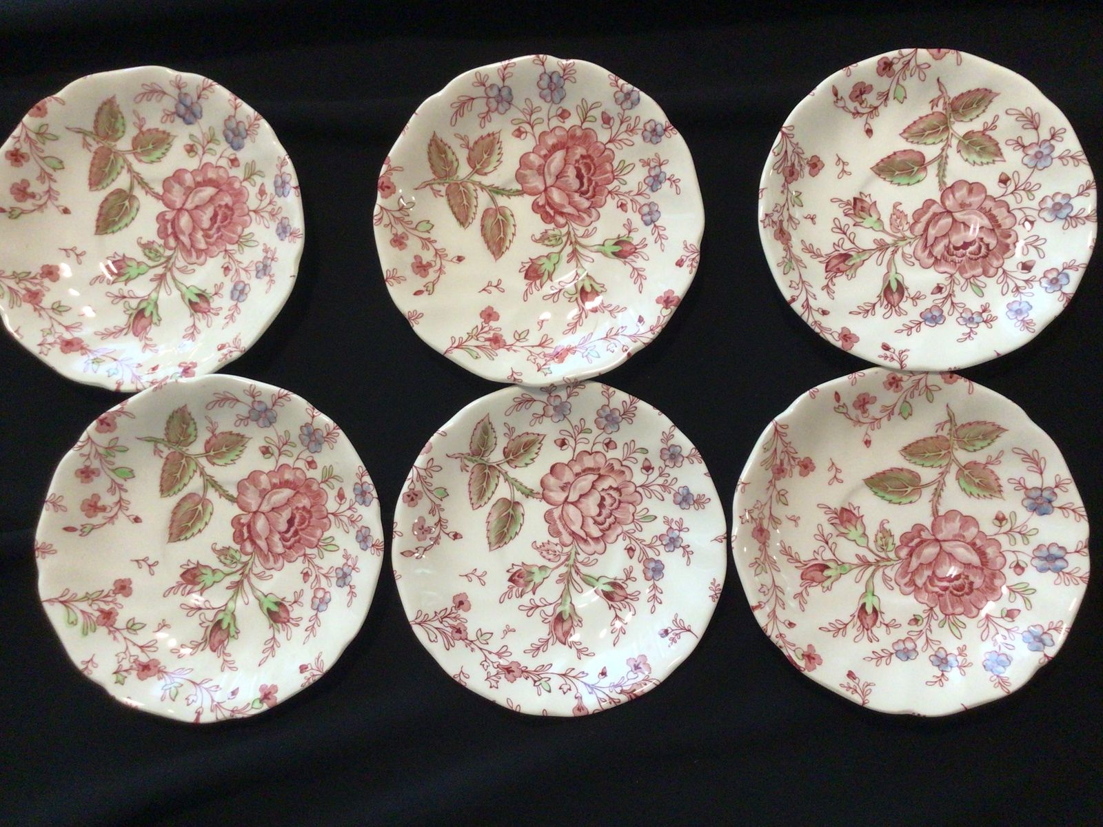 Johnson Brothers Rose Chintz, saucers floral swirl border 6 available COTTAGECORE