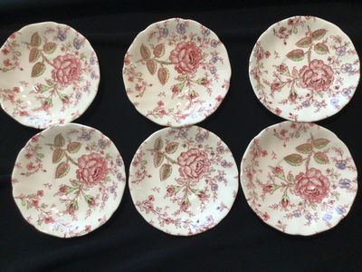 Johnson Brothers Rose Chintz, saucers floral swirl border 6 available COTTAGECORE