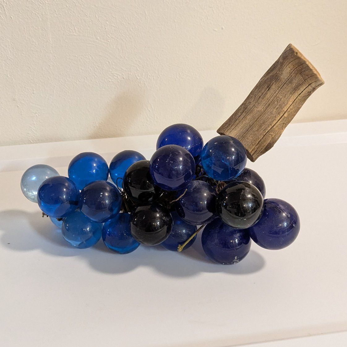 vintage cobalt blue lucite grapes with wood stem