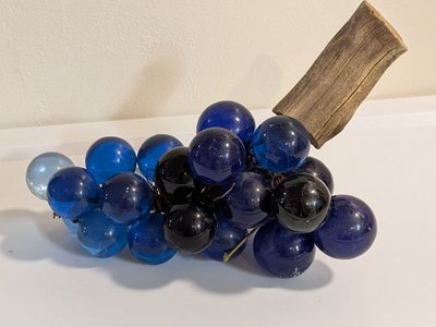 vintage cobalt blue lucite grapes with wood stem