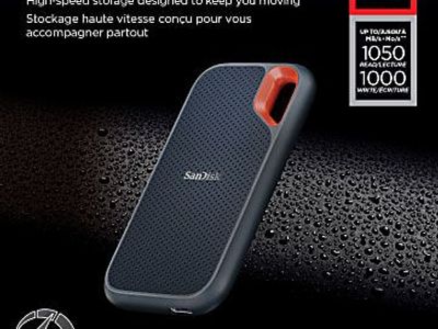 SanDisk Extreme Portable SSD 2TB - Up to 1050MB/s Read, 1000MB/s Write - Water Resistant