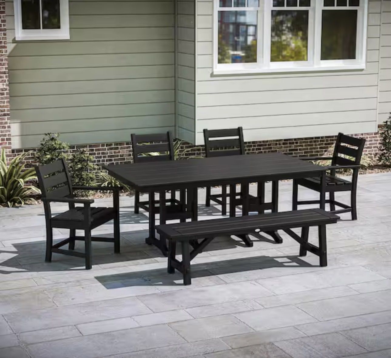 POLYWOOD Patio Dining Set -6 PC Table, 4 Chairs, Bench