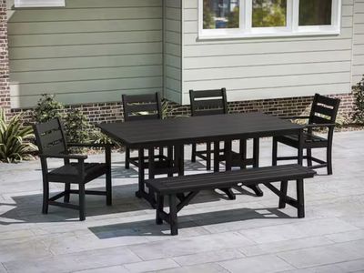 POLYWOOD Patio Dining Set -6 PC Table, 4 Chairs, Bench