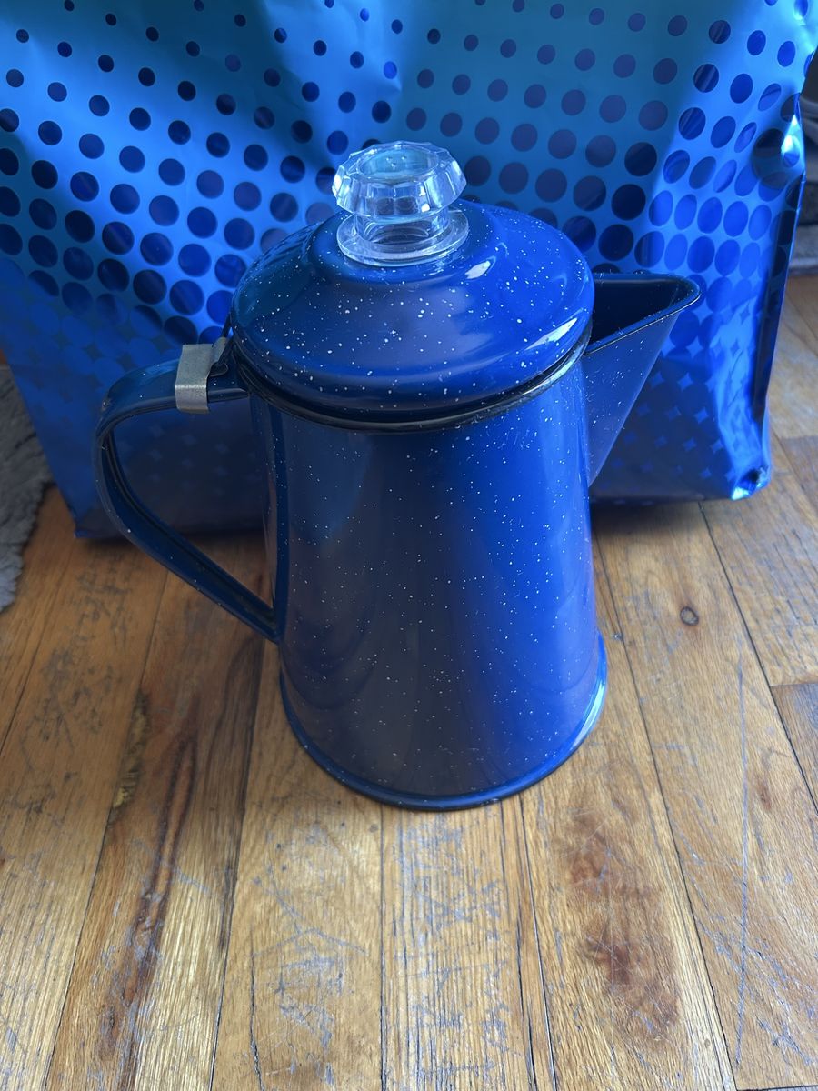 Vintage looking Blue Enamelware Coffee Percolator - Speckled Camp Coffee Pot
