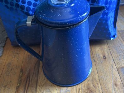 Vintage looking Blue Enamelware Coffee Percolator - Speckled Camp Coffee Pot