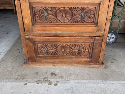 Hand-Carved Wooden Cabinet / Nightstand - Vintage Rustic Accent Furniture