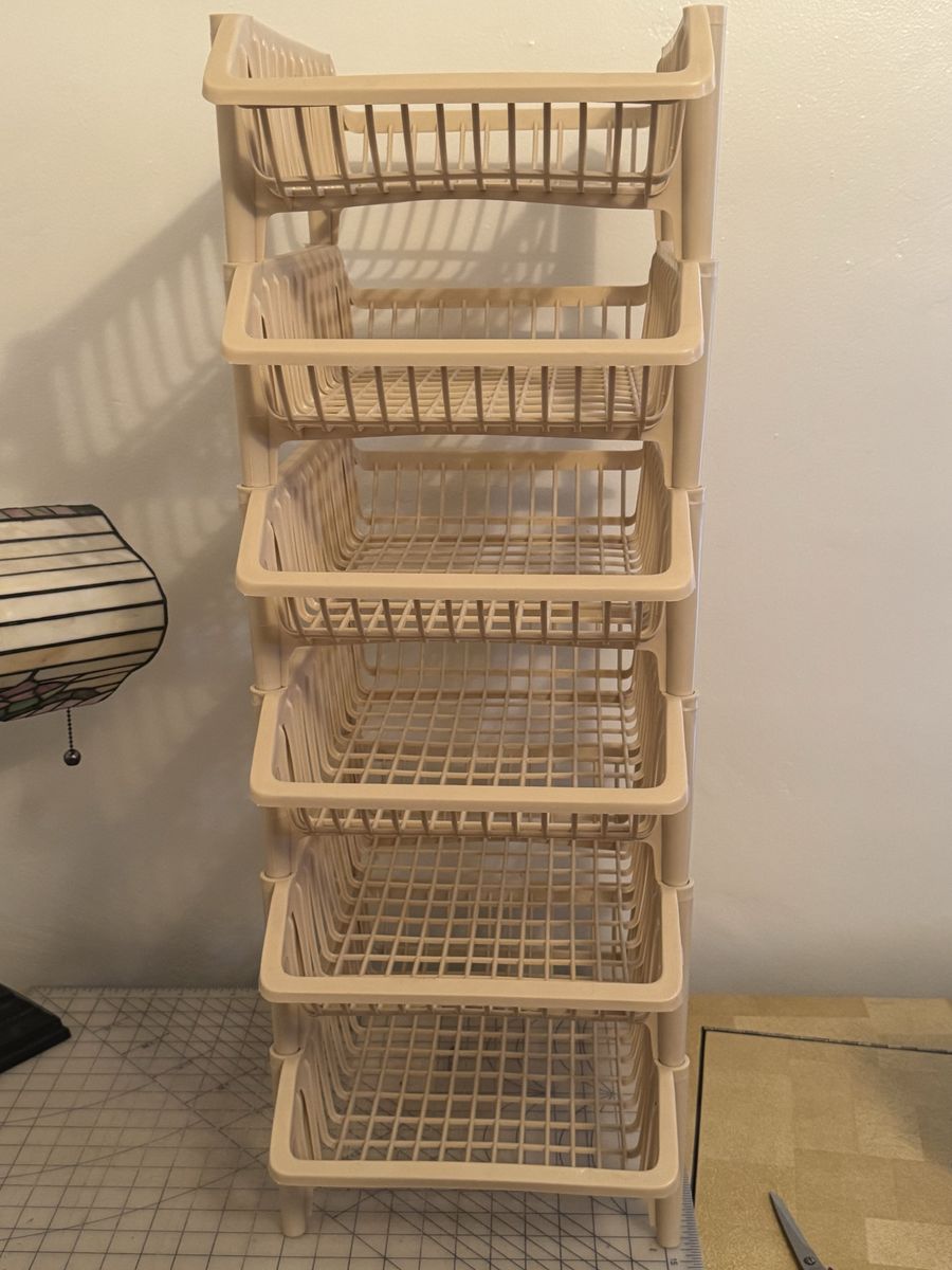 Multi-Purpose 6-Tier Beige Plastic Storage Basket Unit, Stackable Organizer