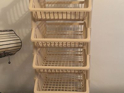 Multi-Purpose 6-Tier Beige Plastic Storage Basket Unit, Stackable Organizer