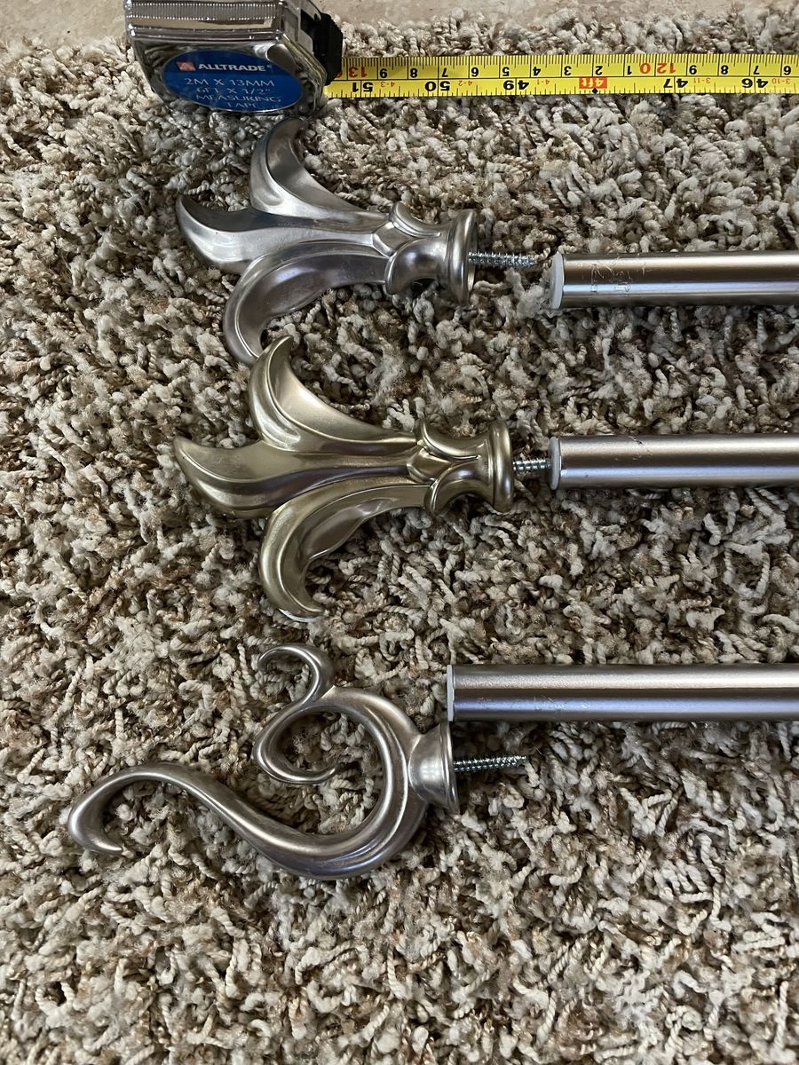 Brushed Nickel ~3/4” diameter adjustable 24-48” curtain drapery rods for windows