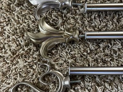 Brushed Nickel ~3/4” diameter adjustable 24-48” curtain drapery rods for windows