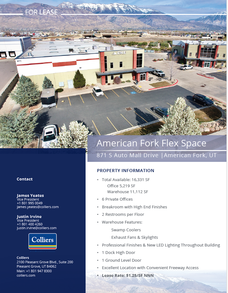 High End American Fork Flex Space for Lease - 16,331 SF
