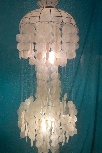 Vintage Hanging Capiz Shell Chandelier & Wind Chime