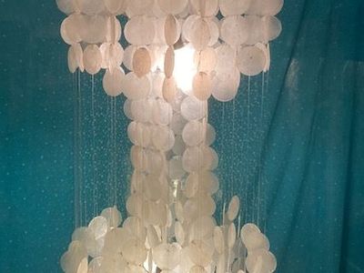 Vintage Hanging Capiz Shell Chandelier & Wind Chime