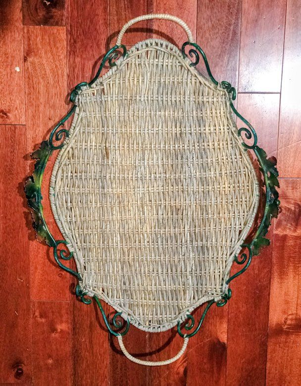 Vintage Wicker and Metal Serving Tray