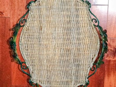 Vintage Wicker and Metal Serving Tray