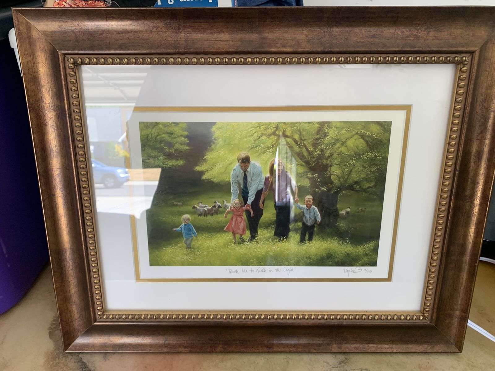 Framed Art Print "Teach Me to Walk in the Light" - Family in Field - Signed by Artist