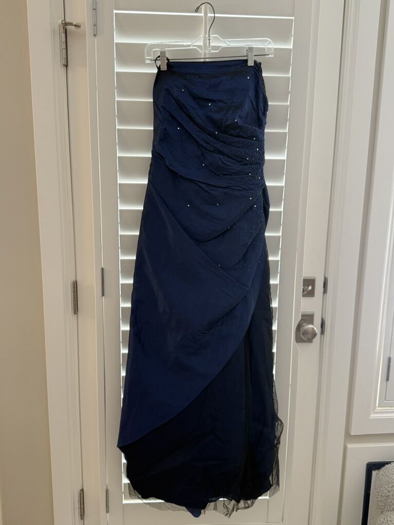Navy Blue Strapless Formal Sequined Dress