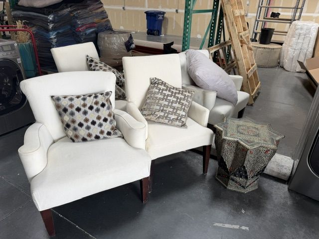 White Accent Armchairs with Accent Pillows - Used