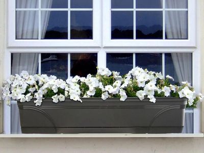 St of 2 Planter Pots, 36 Inch Rectangular Indoor Outdoor Medallion Hanging Windowsill Garden Box Planters, Black