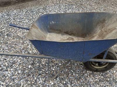 Heavy-Duty Blue Metal Wheelbarrow with Single Wheel - Used Garden & Construction Cart