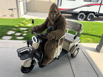 Tan/Cream 3-Wheel Electric Scooter with Basket, Passenger Seat Great for Errands & Recreation