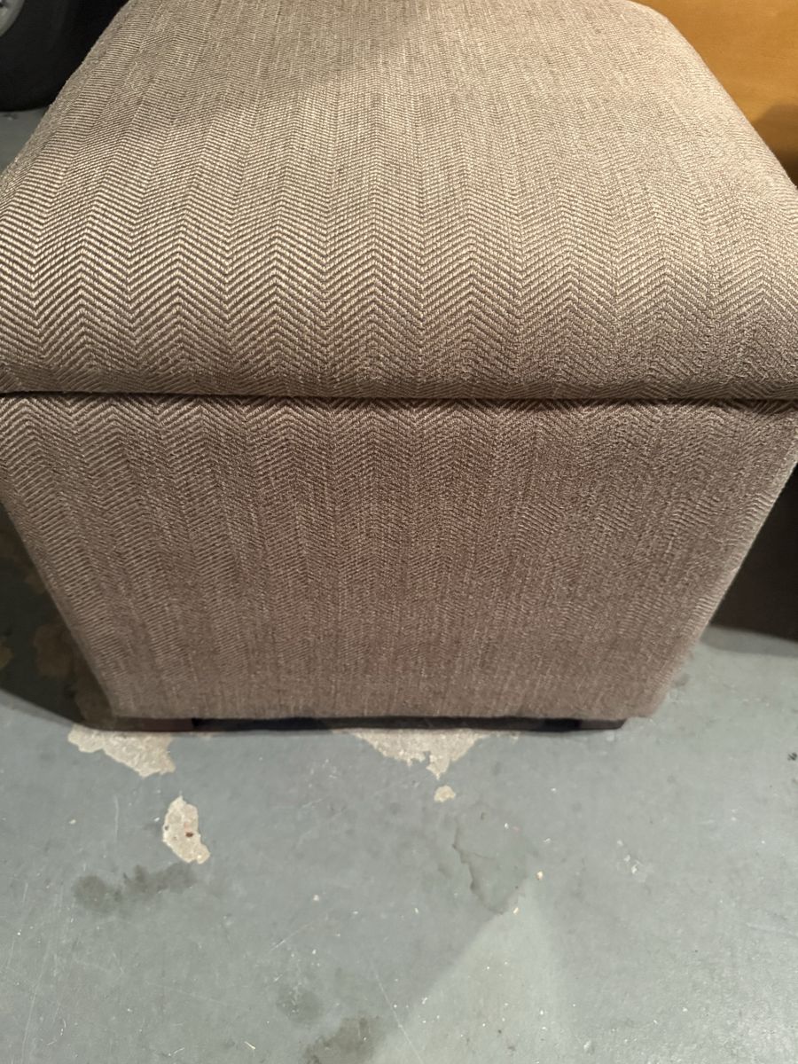 Upholstered Herringbone Storage Ottoman Cube Footstool